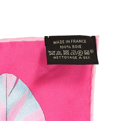 Hermes Silk Plumes En Fete Scarf 90 Rose Vif Bleu Vert 3 of 3