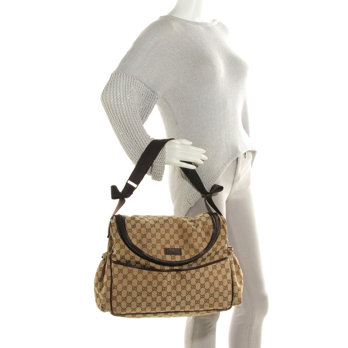 Monogram Natural Pigskin Large Diaper Bag Beige Ebony Cocoa Dark Chocolate