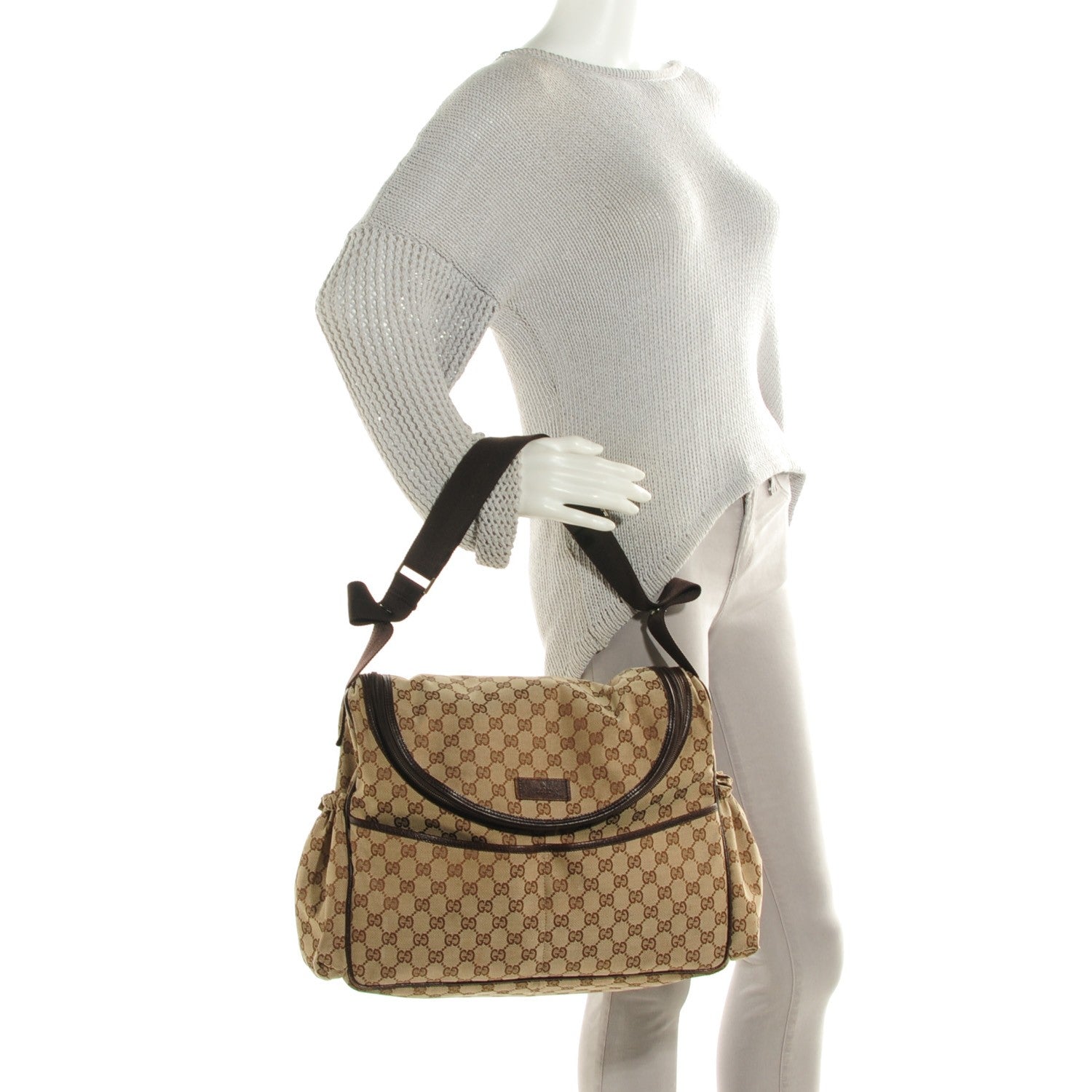 Gucci Monogram Natural Pigskin Large Diaper Bag Beige Ebony Cocoa Dark Chocolate 2 of 7
