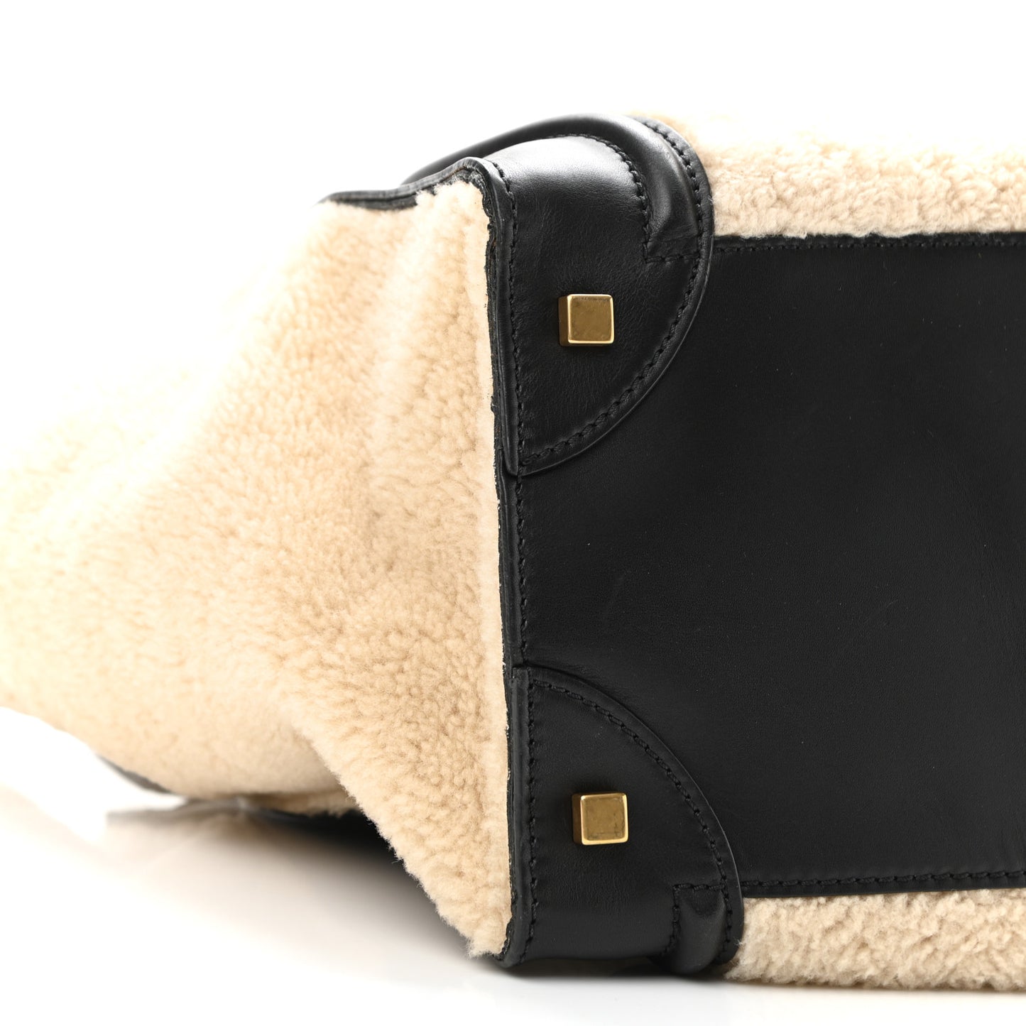 Smooth Calfskin Shearling Bi-Color Mini Luggage Black Natural