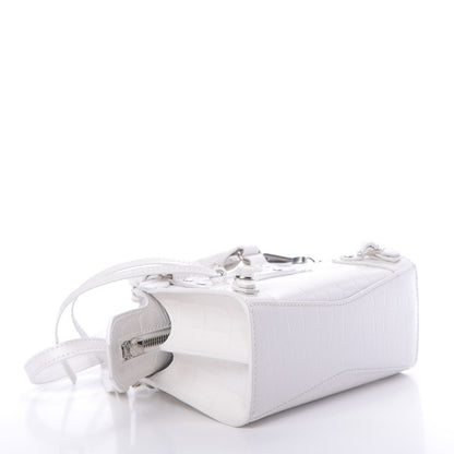 Balenciaga Semi Shiny Calfskin Crocodile Embossed Neo Classic Silver Hardware Nano City Crossbody White 4 of 10