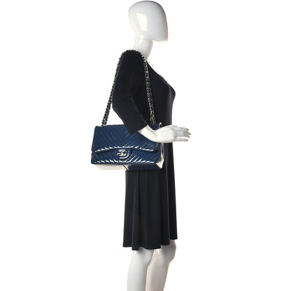 Chanel Patent Chevron Quilted Jumbo Double Flap Blue 2 of 11