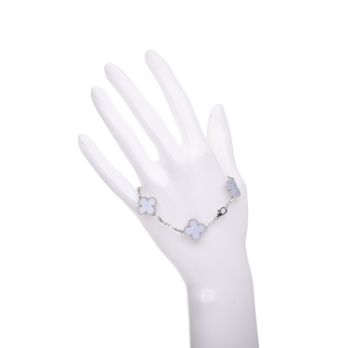 18K White Gold Chalcedony 5 Motifs Vintage Alhambra Bracelet