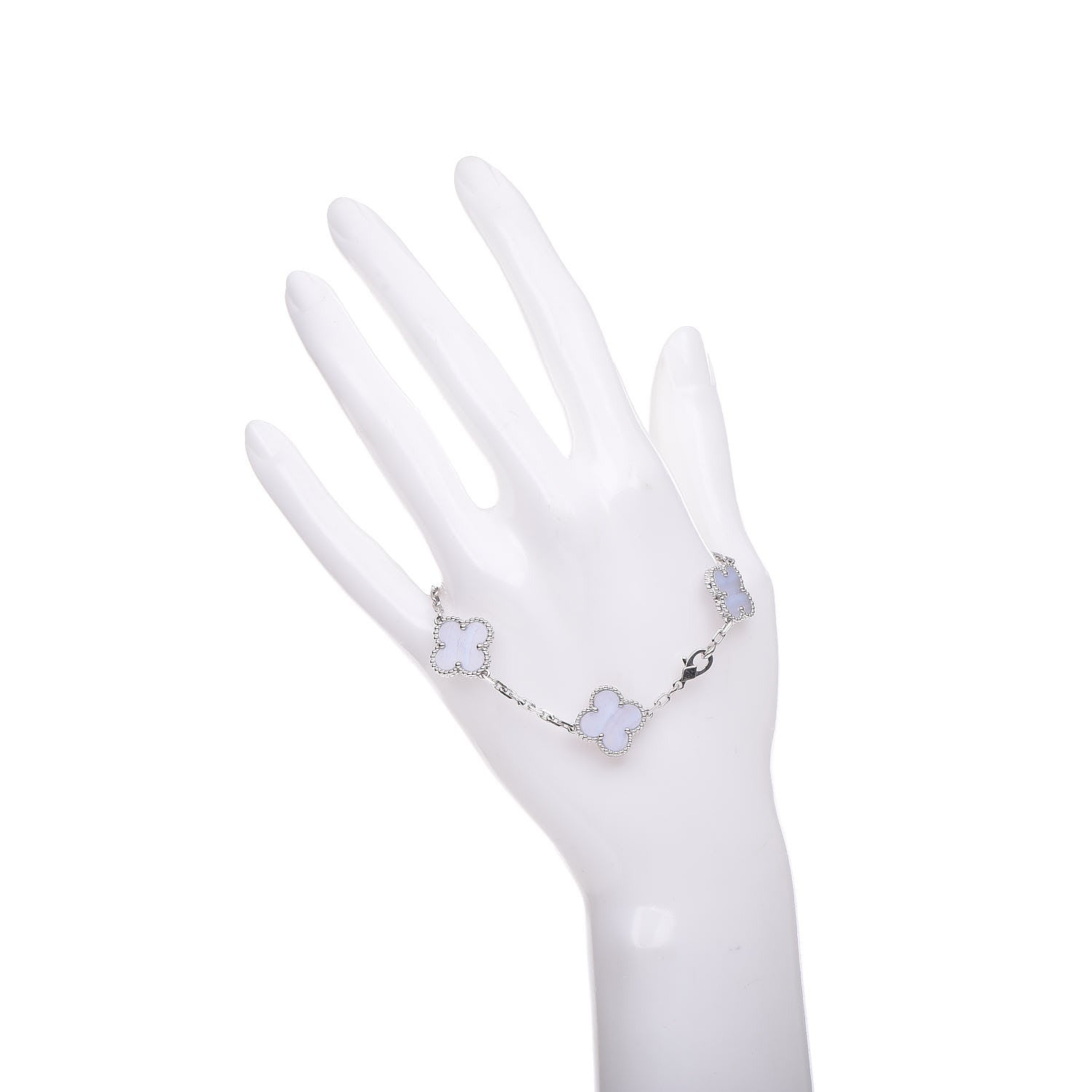 Van Cleef & Arpels 18K White Gold Chalcedony 5 Motifs Vintage Alhambra Bracelet 2 of 6