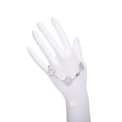 Van Cleef & Arpels 18K White Gold Chalcedony 5 Motifs Vintage Alhambra Bracelet 2 of 6
