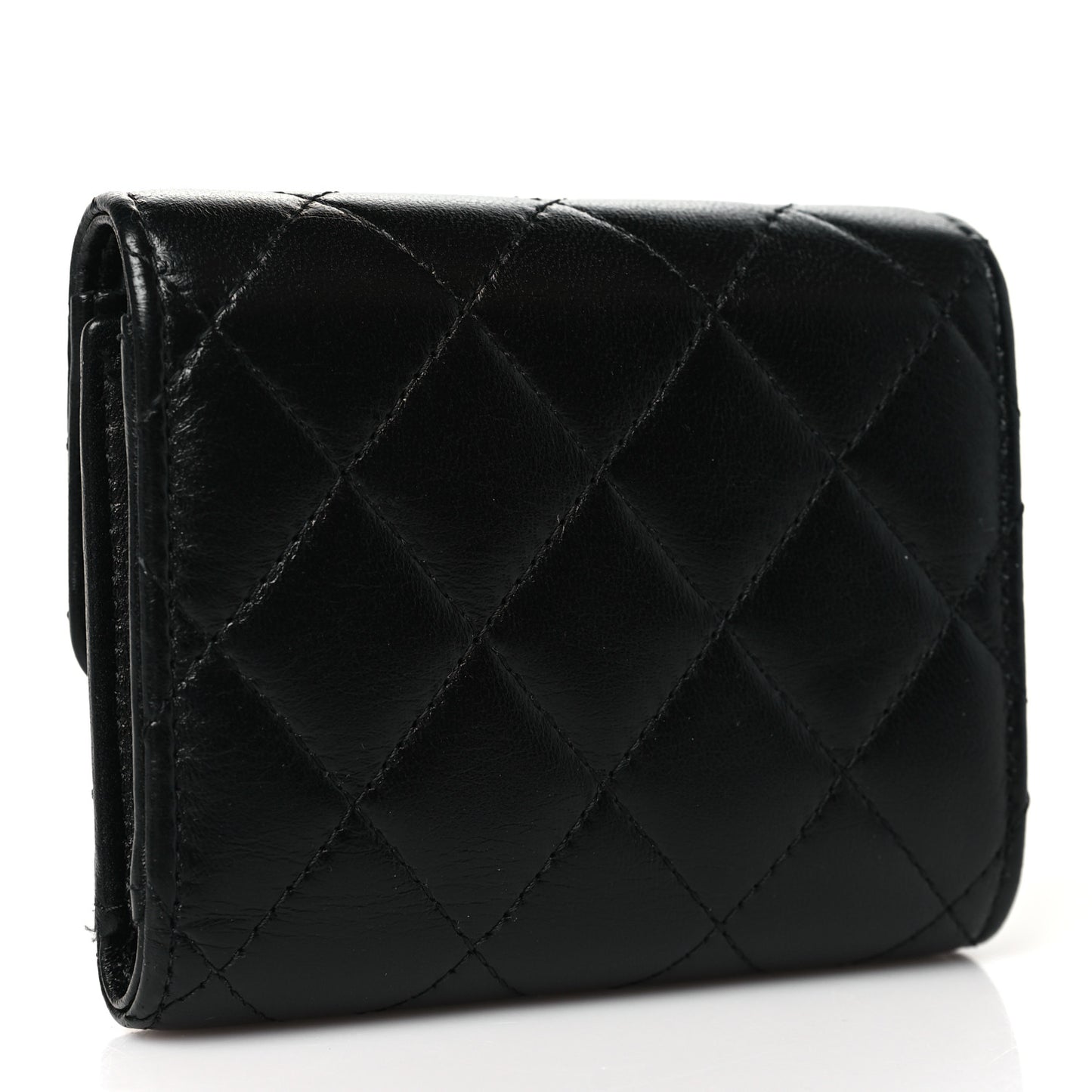Lambskin Quilted CC Compact Bifold Wallet Black