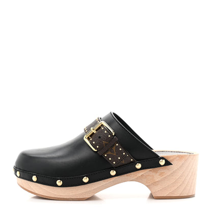 Louis Vuitton Calfskin Patent Monogram Cottage Clog Mules 37 Black 1 of 9