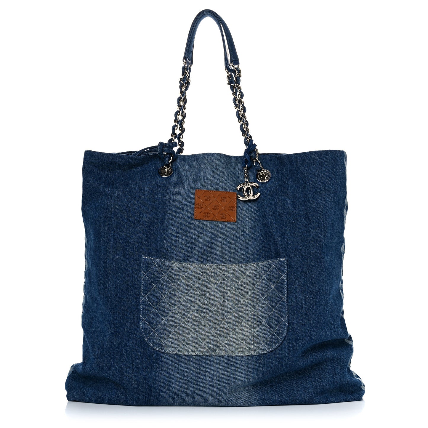 Denim Printed Shopping Bag Blue