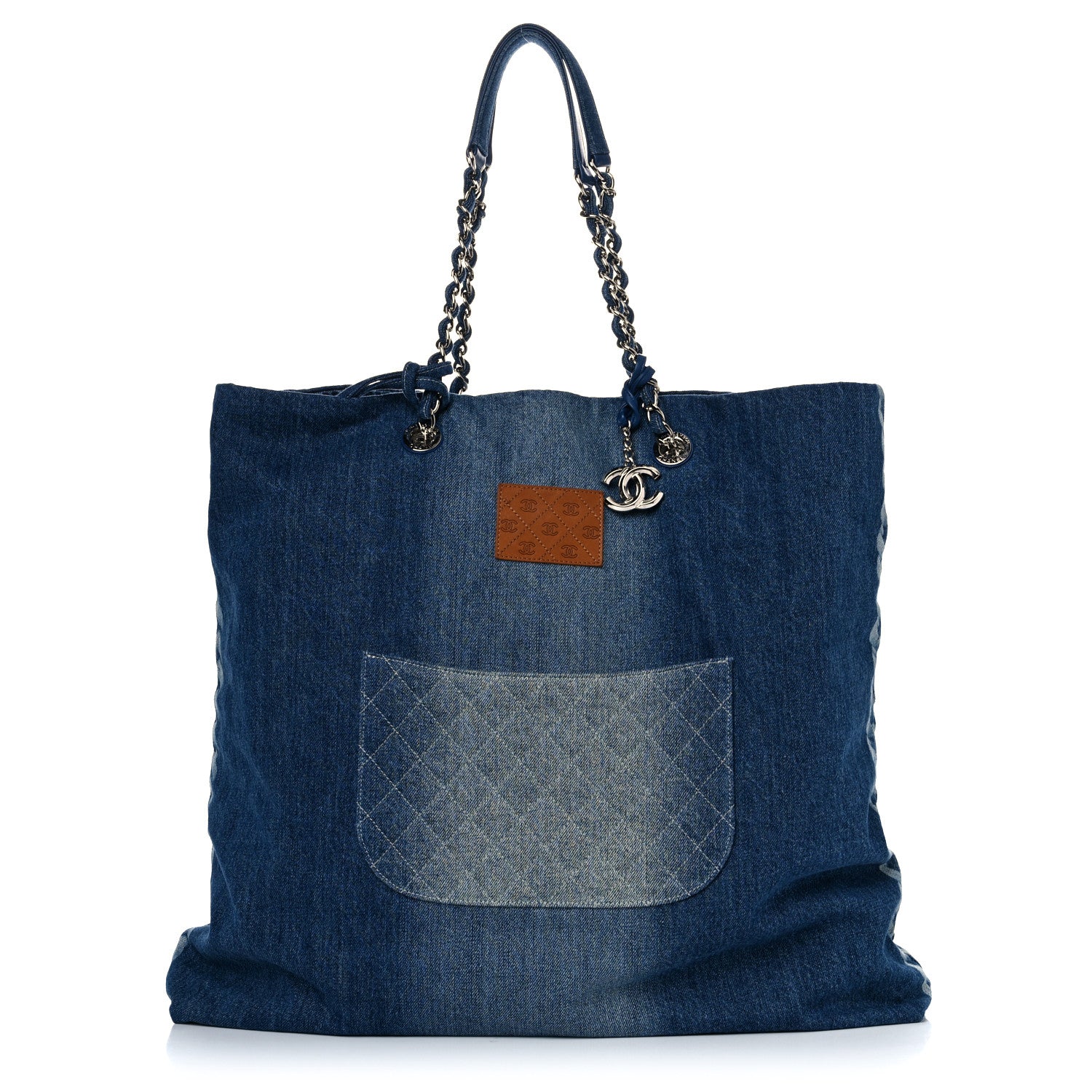 Chanel Denim Printed Shopping Bag Blue 3 of 13