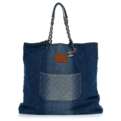 Chanel Denim Printed Shopping Bag Blue 3 of 13