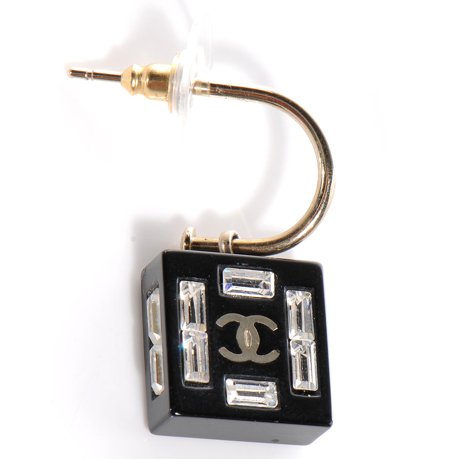 Chanel Resin Baguette Crystal Geometric Square CC Earrings Black 3 of 4