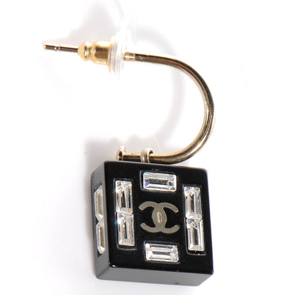 Chanel Resin Baguette Crystal Geometric Square CC Earrings Black 3 of 4