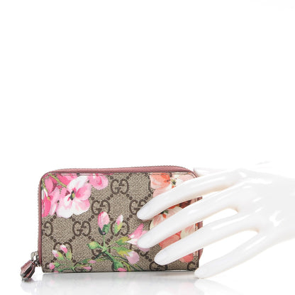 Gucci GG Supreme Monogram Blooms Zip Around Card Case Wallet Beige Multicolor Dry Rose 2 of 7