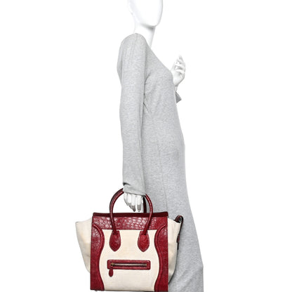 Celine Canvas Crocodile Embossed Bi-Color Mini Luggage Beige Red 2 of 14