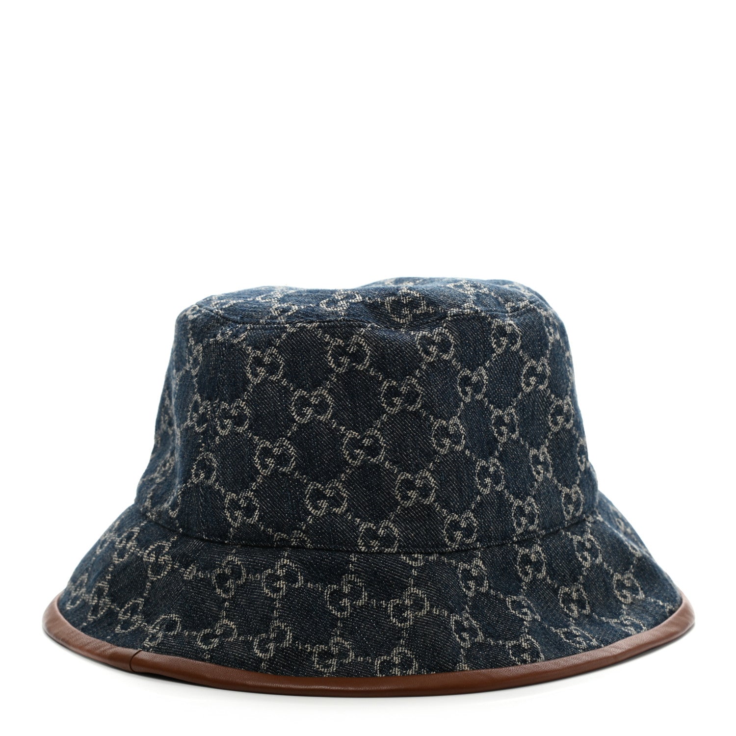 Gucci Washed Jacquard Denim Nappa GG Monogram Oscar Bucket Hat XL Denim Cuir 1 of 8