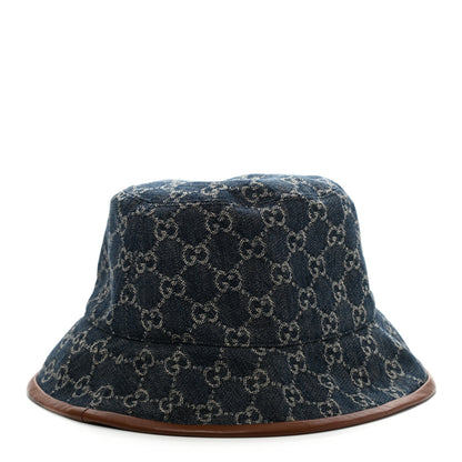 Gucci Washed Jacquard Denim Nappa GG Monogram Oscar Bucket Hat XL Denim Cuir 1 of 8