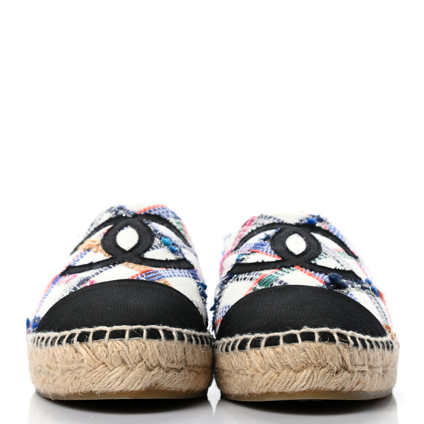 Tweed Grosgrain CC Espadrilles 39 White Blue Pink Green Black