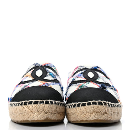 Chanel Tweed Grosgrain CC Espadrilles 39 White Blue Pink Green Black 2 of 11
