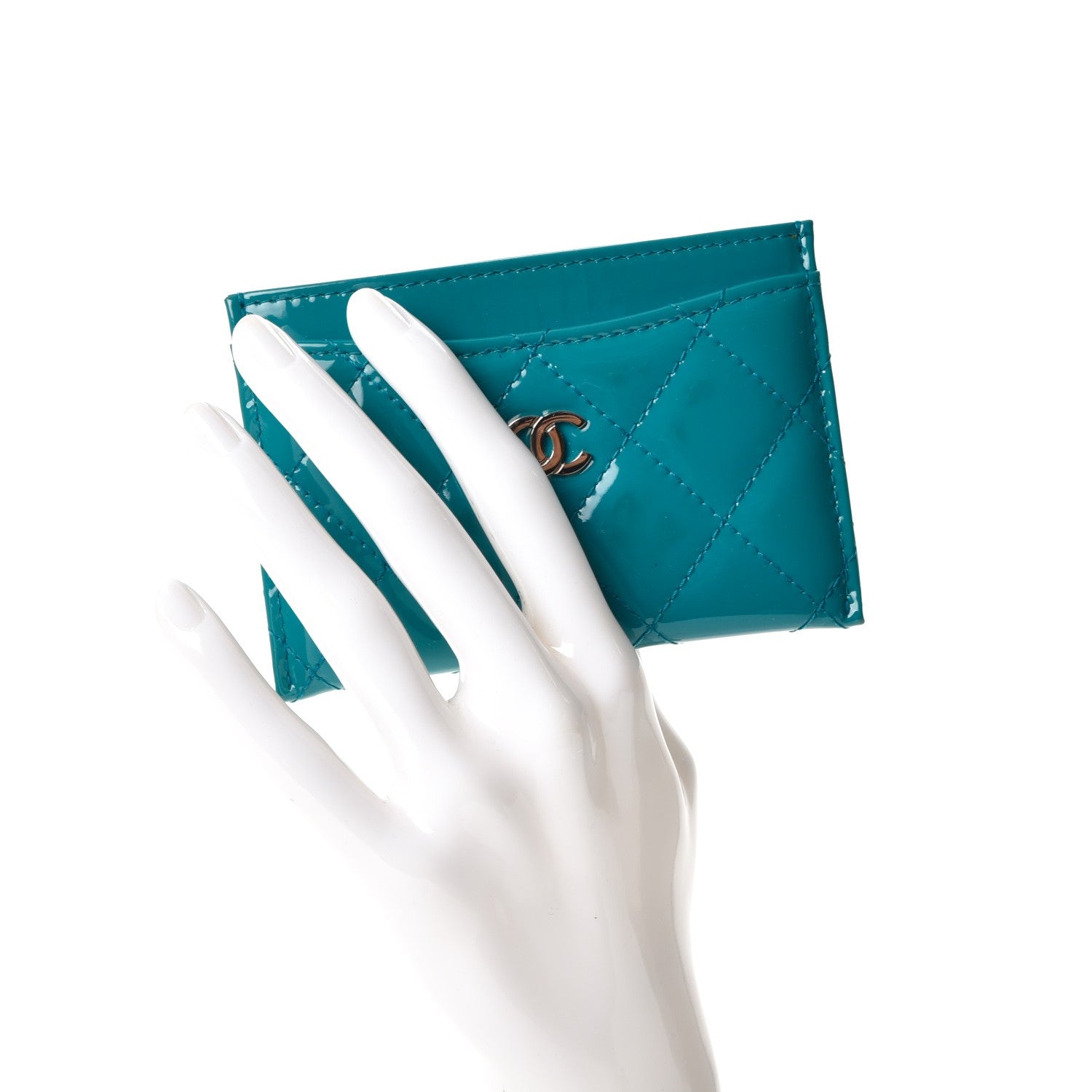 Chanel Patent Quilted Card Holder Turquoise 2 of 10
