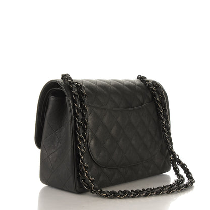 Chanel Crumpled Calfskin Quilted Jumbo Double Flap So Black 3 of 8