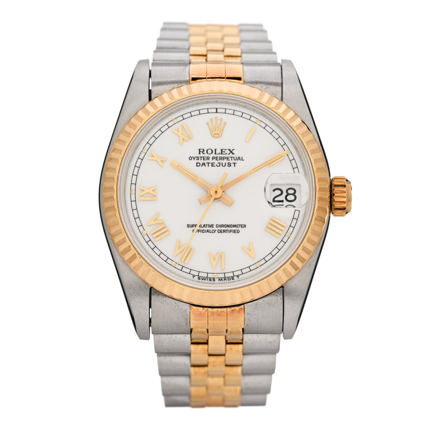 Stainless Steel 18K Yellow Gold 31mm Oyster Perpetual Datejust Watch White Roman 68273