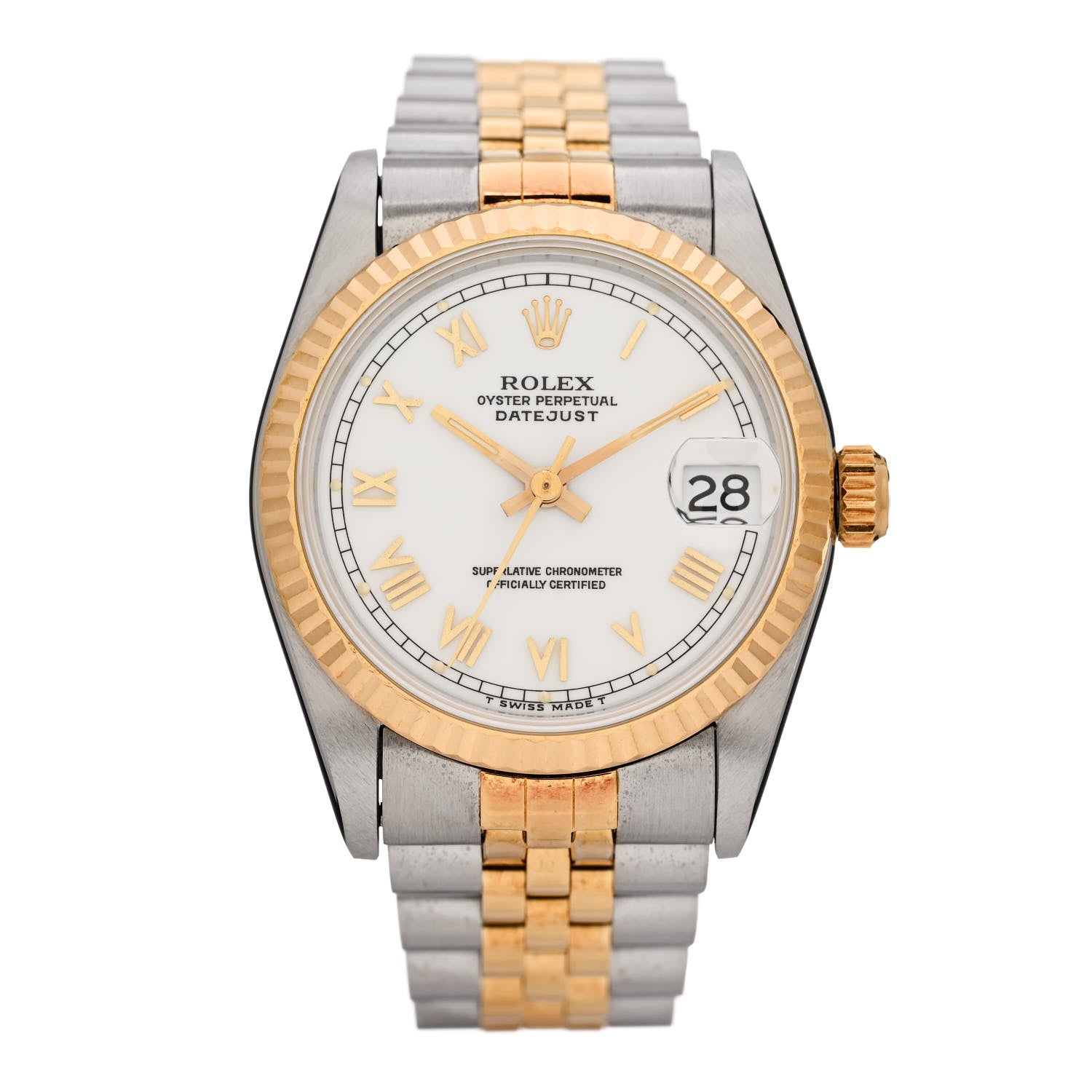 Rolex Stainless Steel 18K Yellow Gold 31mm Oyster Perpetual Datejust Watch White Roman 68273 1 of 6