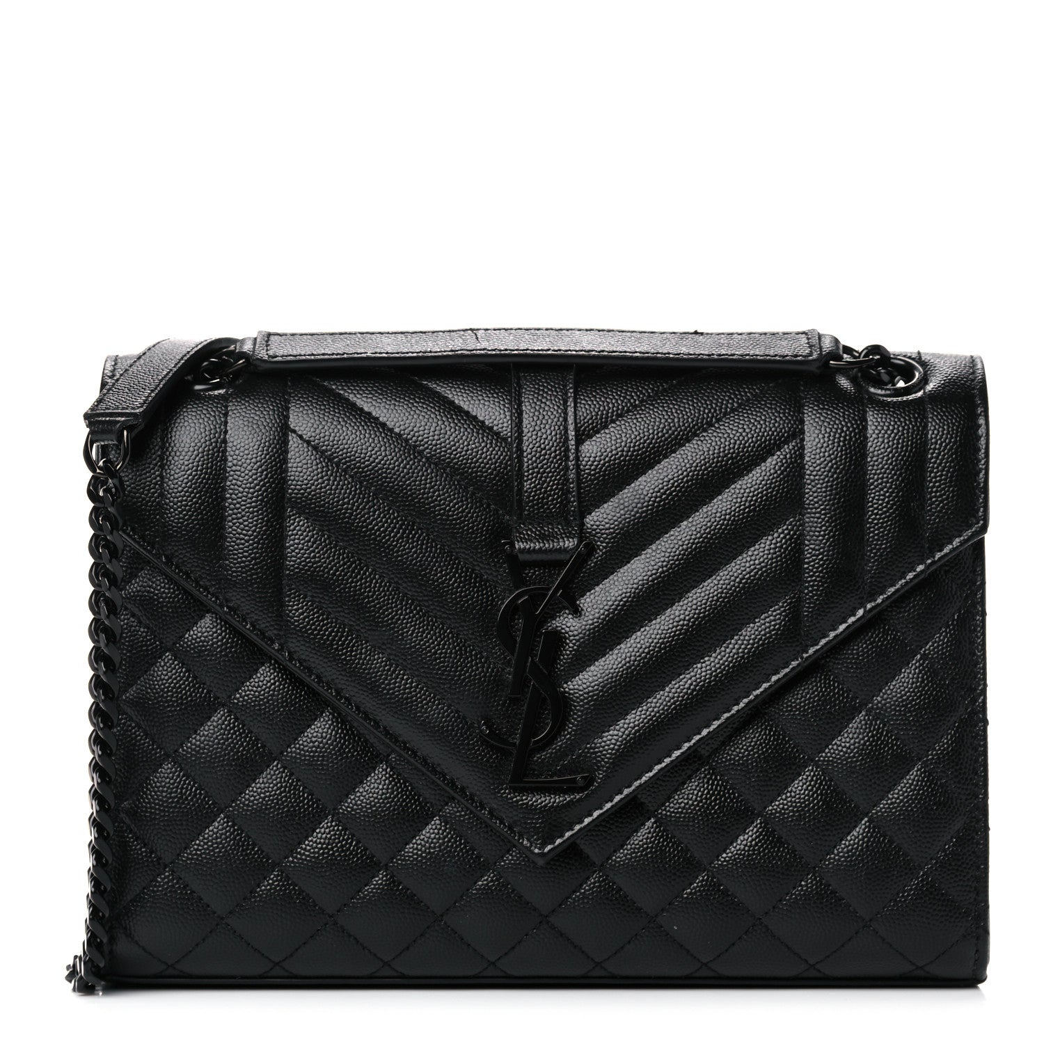 Saint Laurent Grain De Poudre Textured Mixed Matelasse Triquilt Medium Monogram Satchel Black 1 of 13
