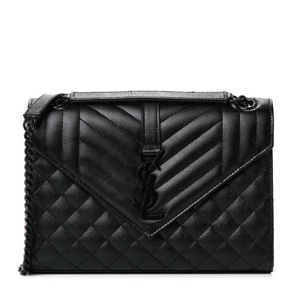 Saint Laurent Grain De Poudre Textured Mixed Matelasse Triquilt Medium Monogram Satchel Black 1 of 13