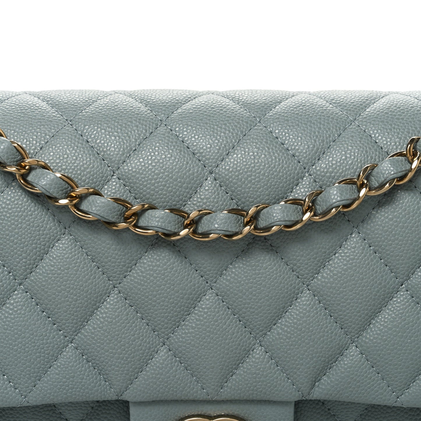 Caviar Quilted Medium Double Flap Light Green