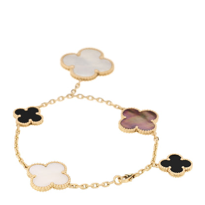 Van Cleef & Arpels 18K Yellow Gold Grey Mother of Pearl Black Onyx 5 Motifs Magic Alhambra Bracelet 2 of 4