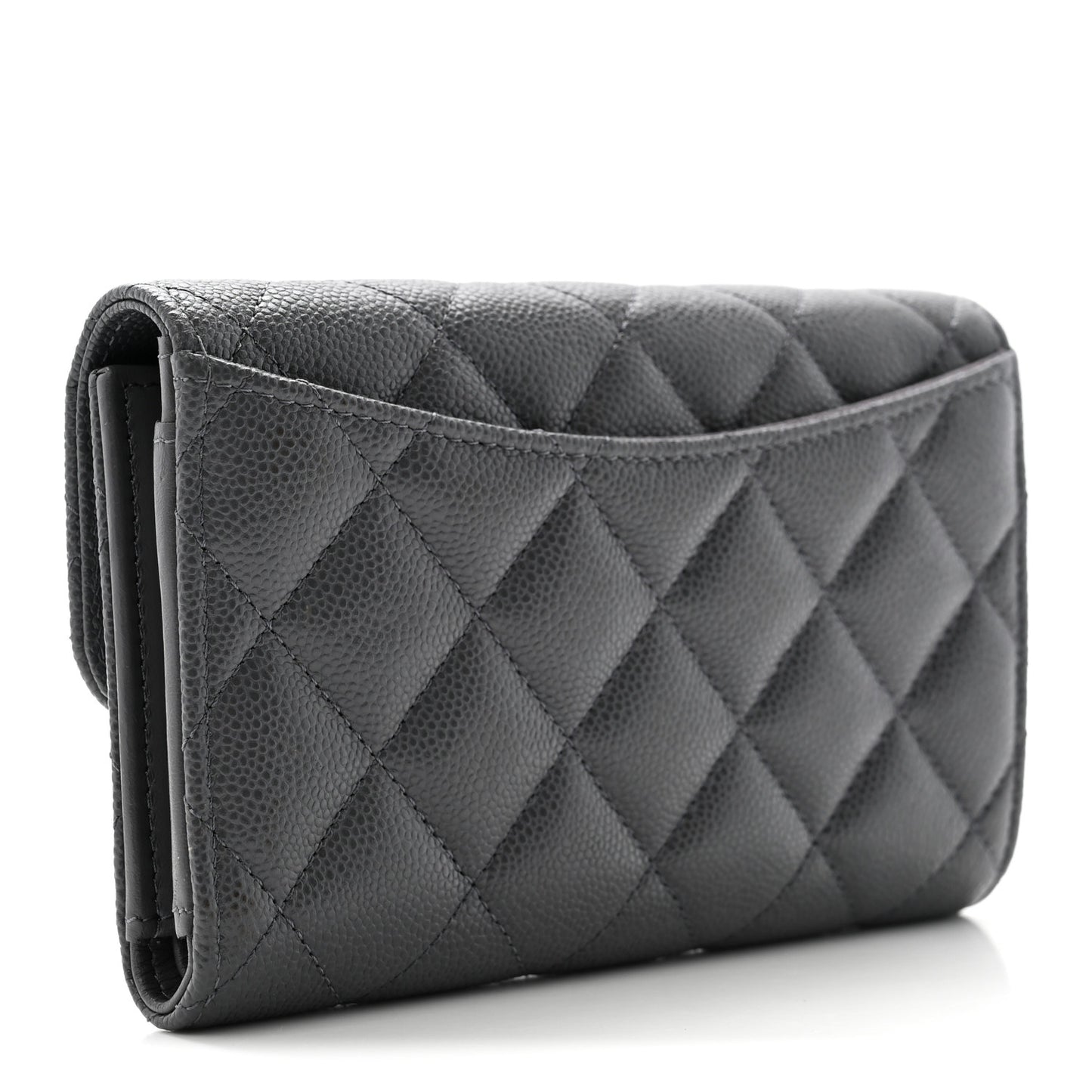 Caviar Quilted Medium Flap Wallet Grey