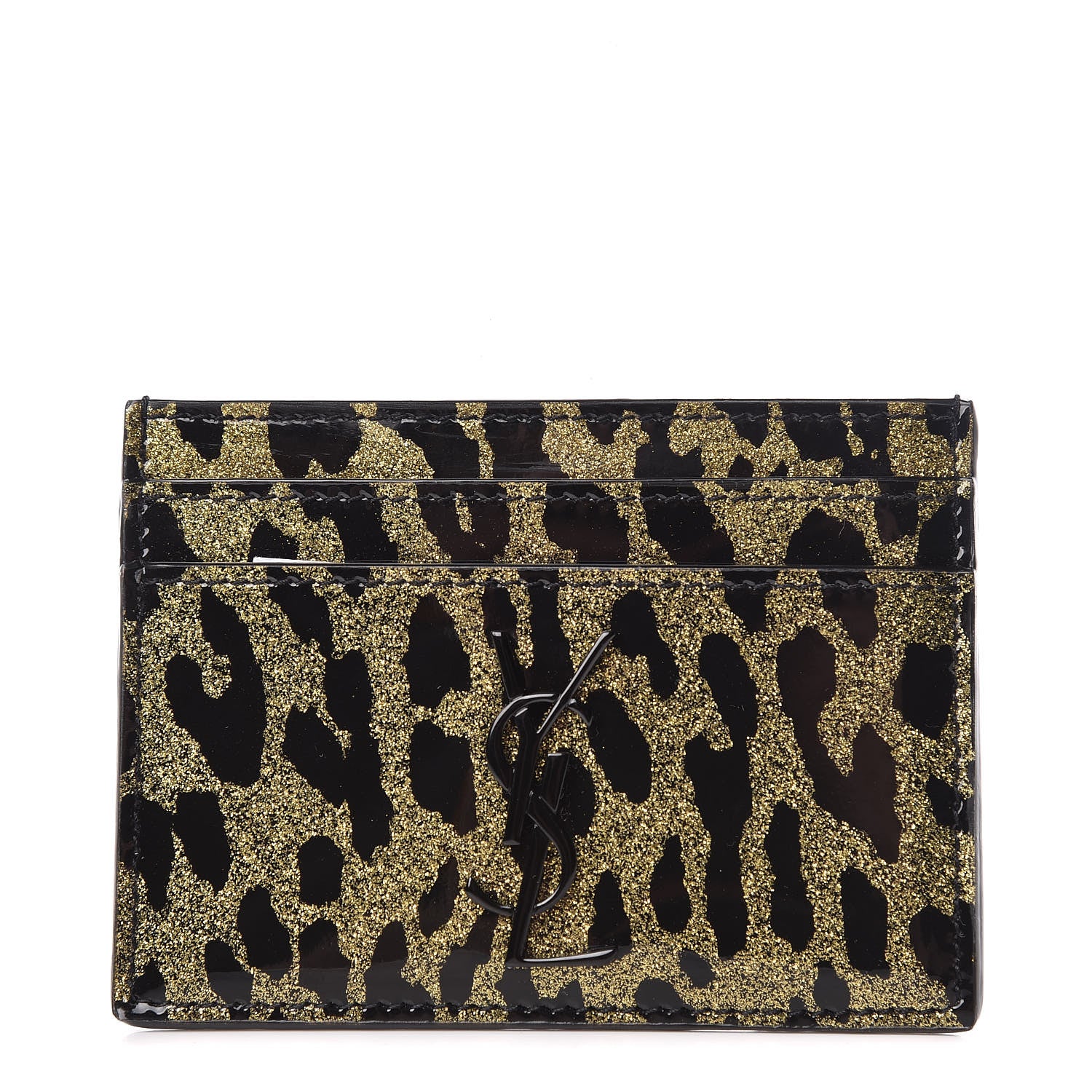 Saint Laurent Patent Glitter Leopard Monogram Credit Card Case Black Multi 1 of 7