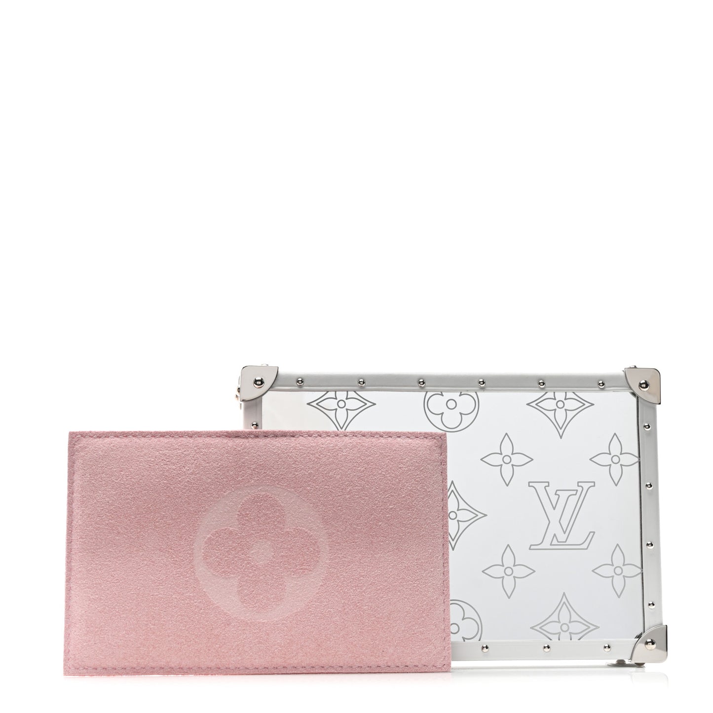 Calfskin Mirror Monogram Etched Jewelry Box Trunksu White