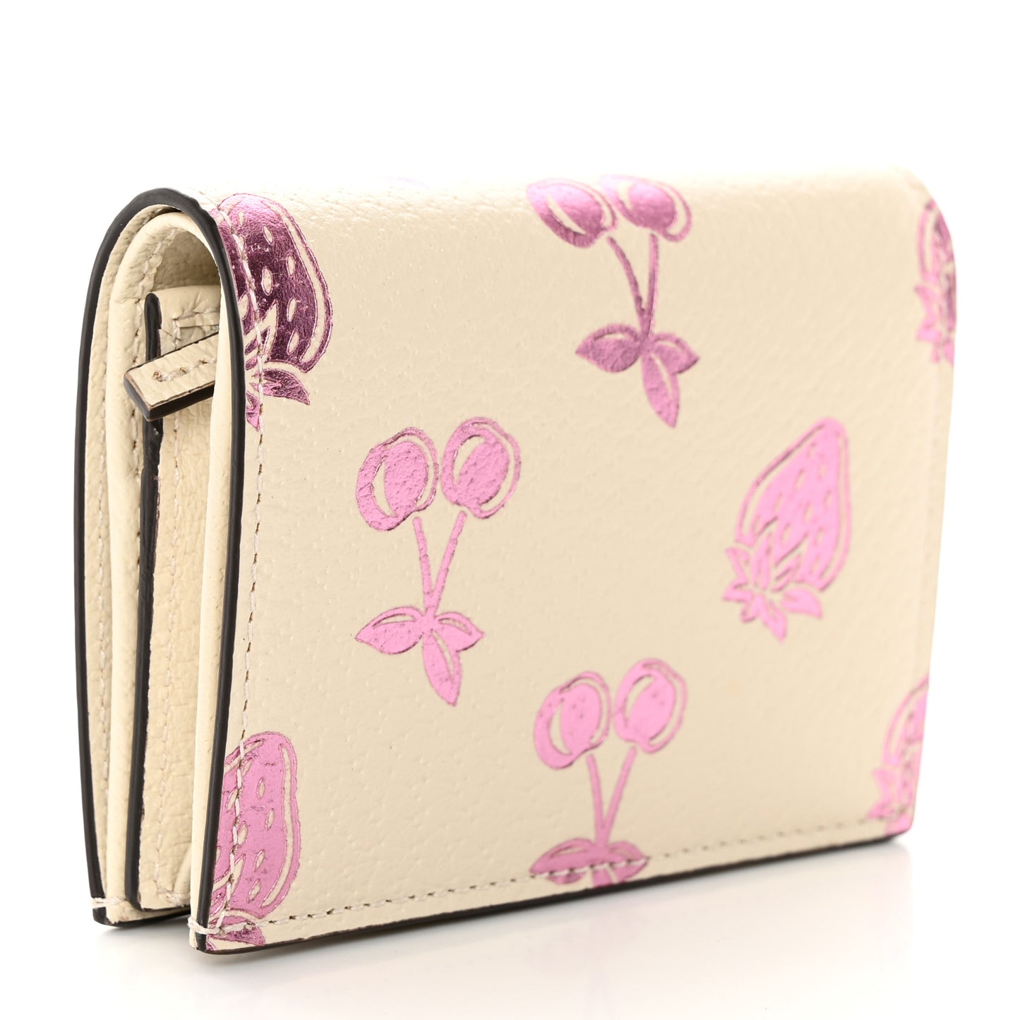 Textured Dollar Calfskin Berry Print GG Marmont Card Case Mystic White Light Pink