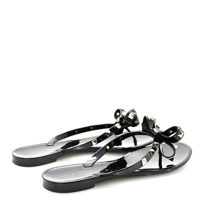 Valentino Garavani PVC Jelly Rockstud Bow Thong Sandals 37 Black 5 of 8