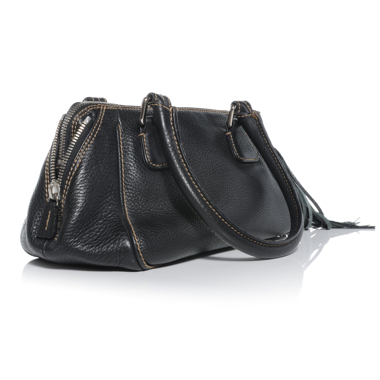 Leather Medium Tassel Handbag Black