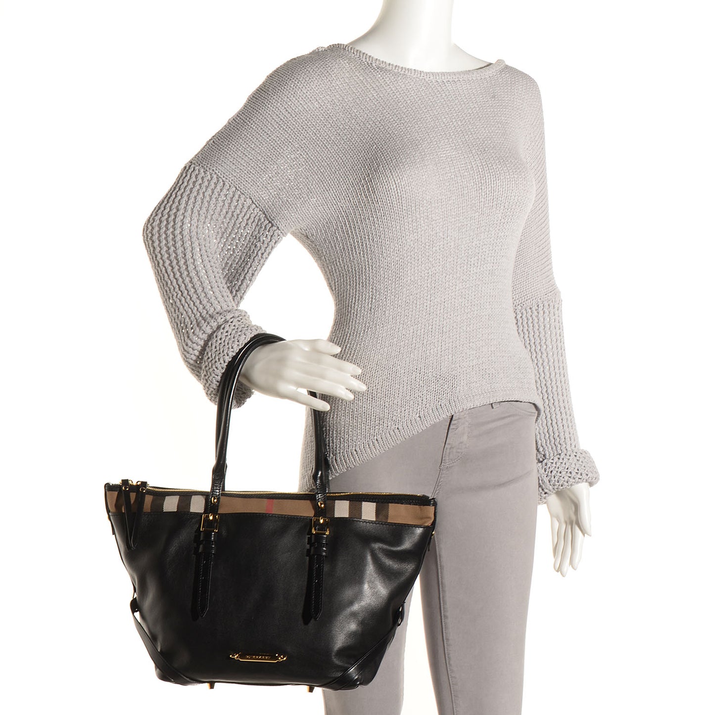 Soft Leather House Check Small Salisbury Tote Black