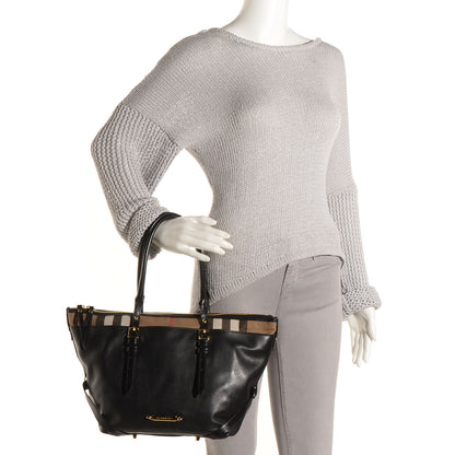 Burberry Soft Leather House Check Small Salisbury Tote Black 2 of 12