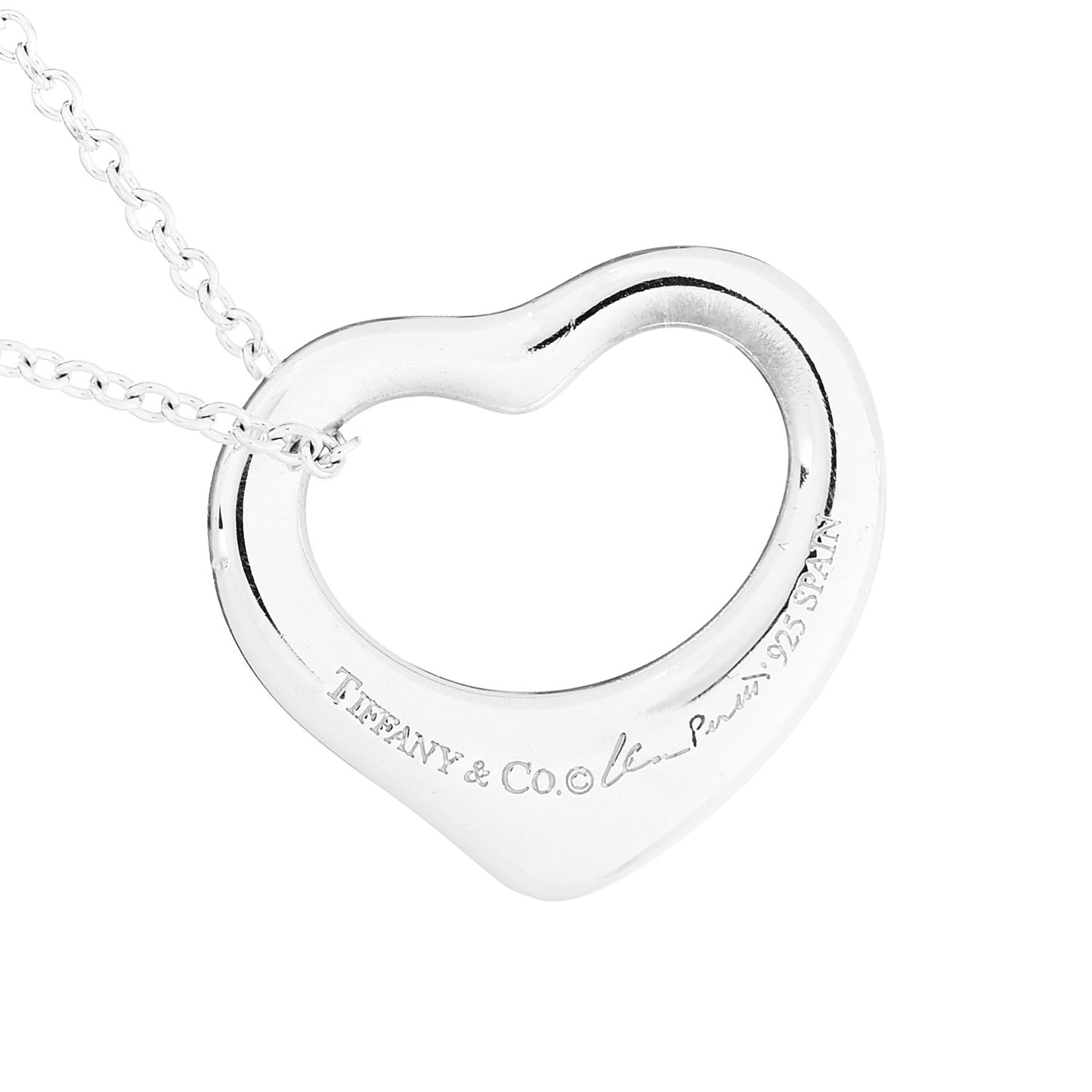 Sterling Silver 16mm Elsa Peretti Open Heart Pendant Necklace