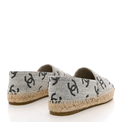 Chanel Cotton Jacquard Grosgrain CC Print Espadrilles 39 Grey Black 4 of 12