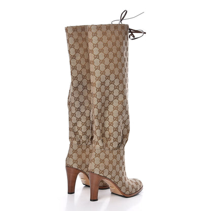Gucci Monogram Malaga Kid Lisa Mid Heel Boots 37 Beige Ebony 4 of 8