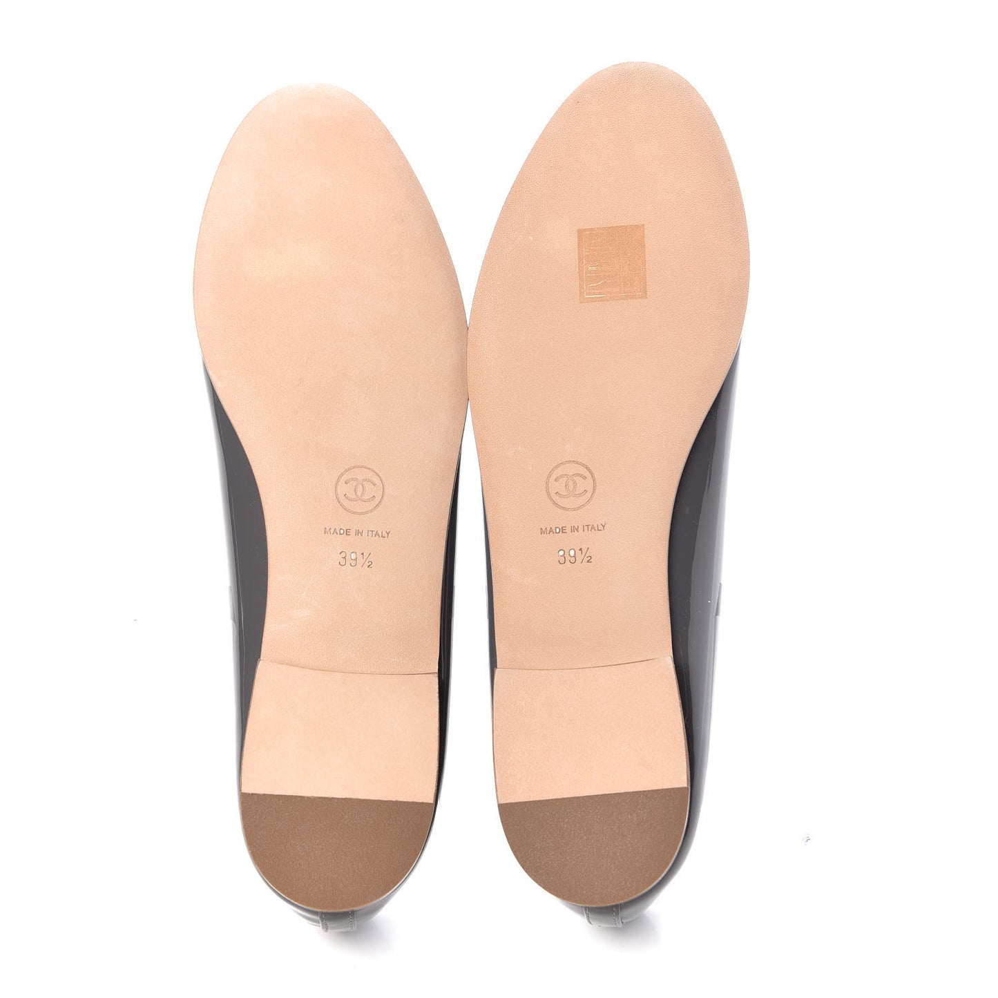 Patent Calfskin CC Cap Toe Ballerina Flats 39.5 Dark Grey
