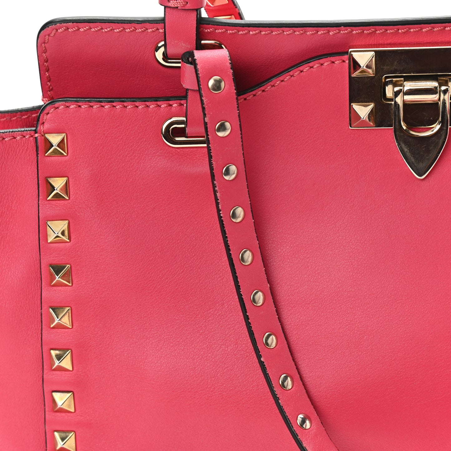 Vitello Small Rockstud Tote Deep Rose