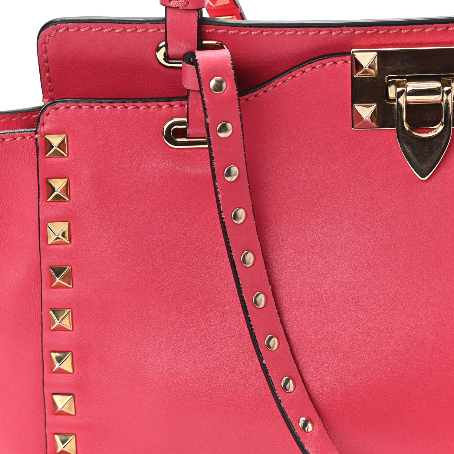 Valentino Garavani Vitello Small Rockstud Tote Deep Rose 16 of 17