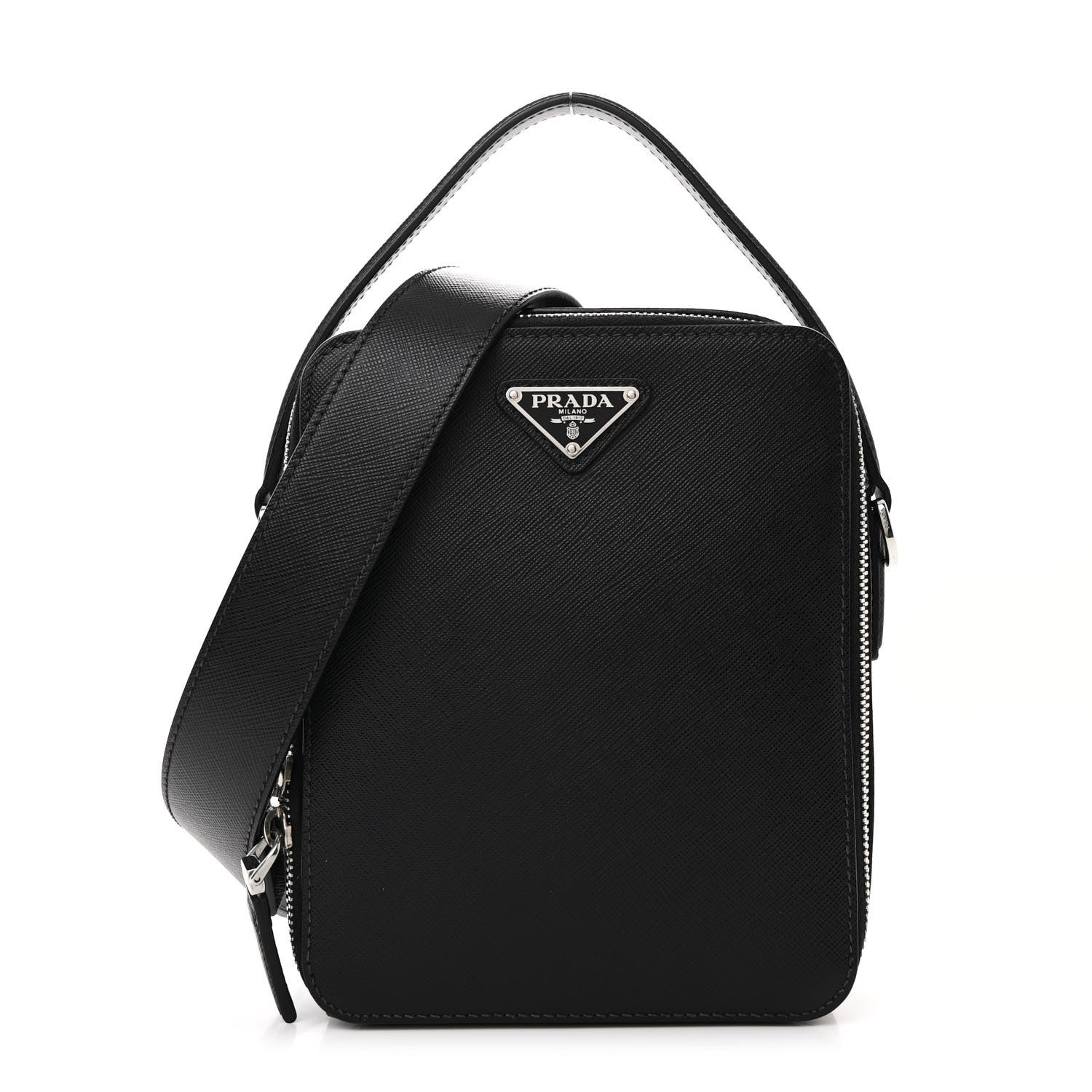 Prada Saffiano Travel Medium Brique Crossbody Messenger Bag Black 1 of 12