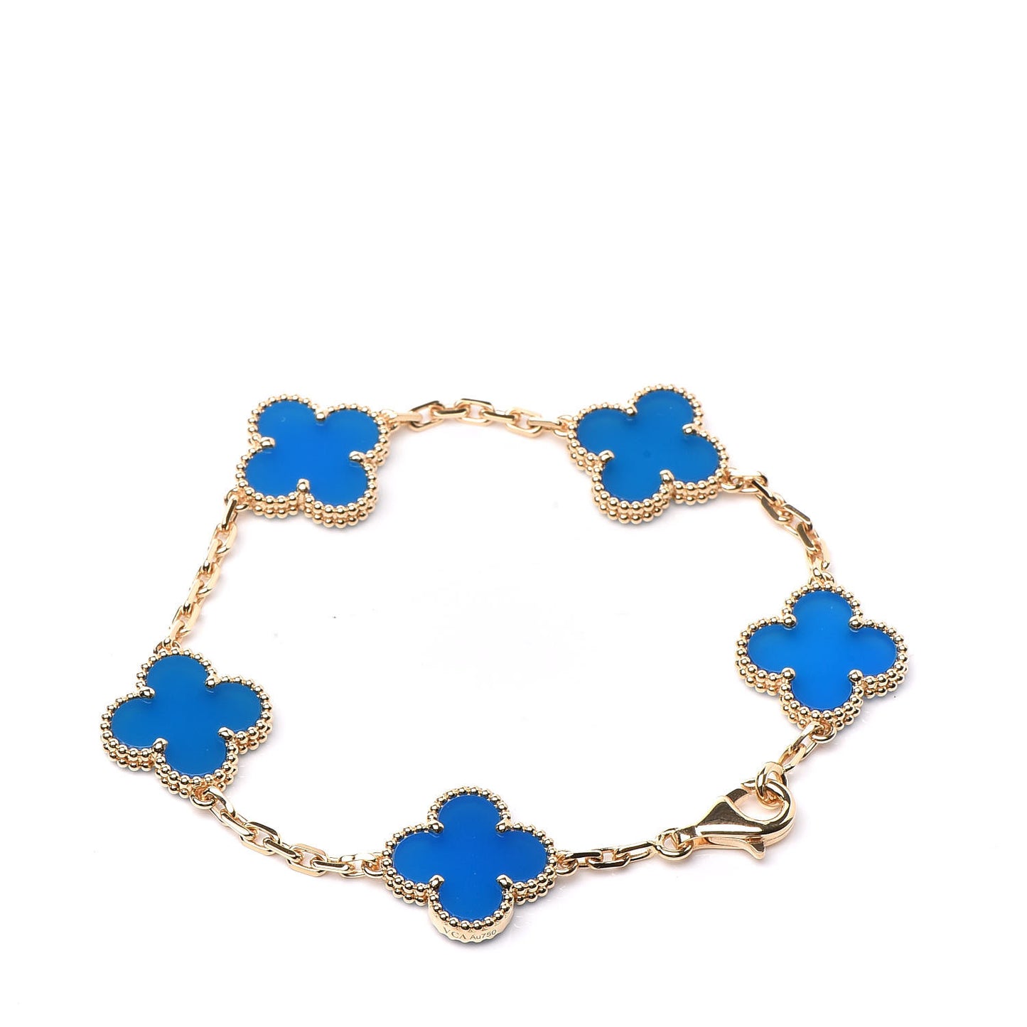 18K Yellow Gold Blue Agate 5 Motifs Vintage Alhambra Bracelet