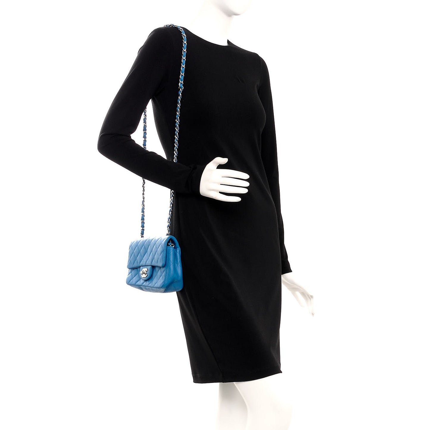 Caviar Quilted Mini Rectangular Flap Blue