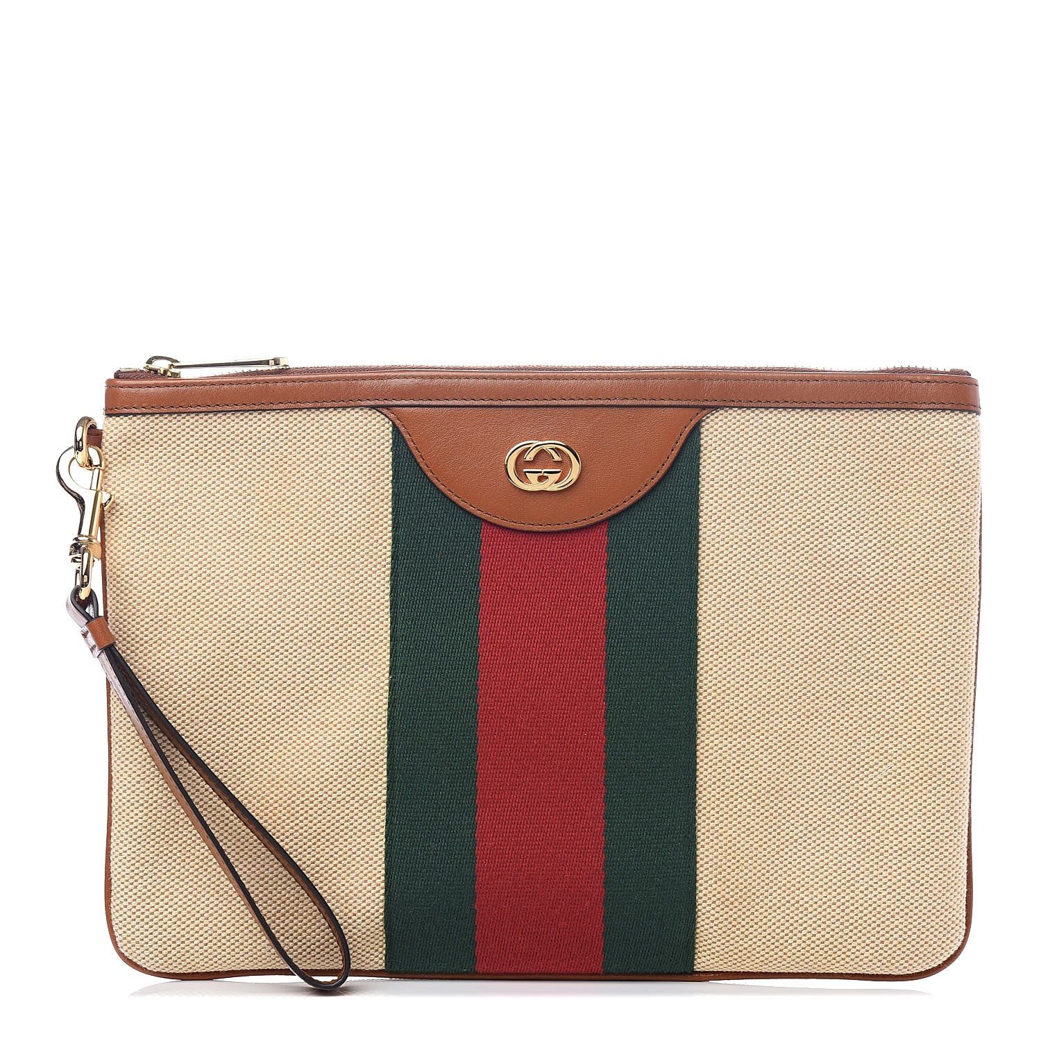 Gucci Vintage Canvas Web Pouch Sand Cuir 1 of 11