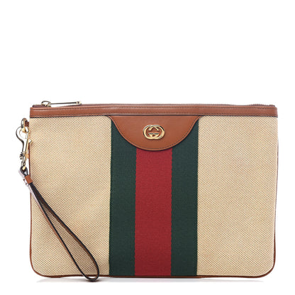 Gucci Vintage Canvas Web Pouch Sand Cuir 1 of 11