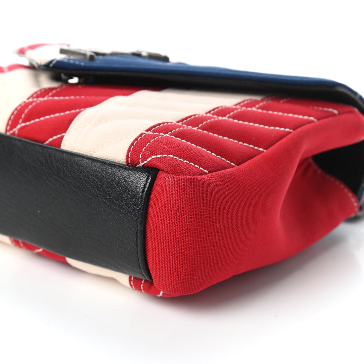 Canvas Matelasse Chevron American Flag Monogram Medium College Bag Red Blue